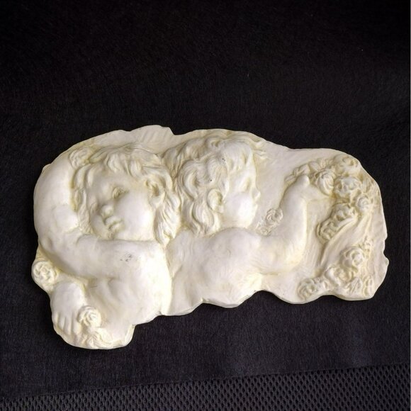 Vintage Twin Angel Cherub Wall Plaque, Hanging Wall Art 10" by Hen-Feathers - Picture 2 of 6